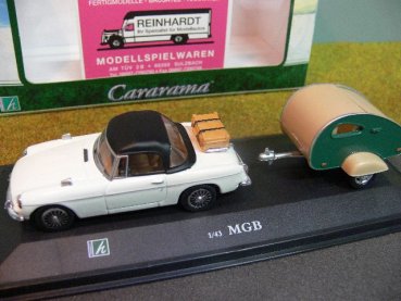 1/43 Cararama MBG Cabrio geschlossen weiß mit Wohnanhänger grün 00147