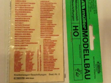 1/87 Müller Decals Krankenwagen--Beschriftungen Nr.6