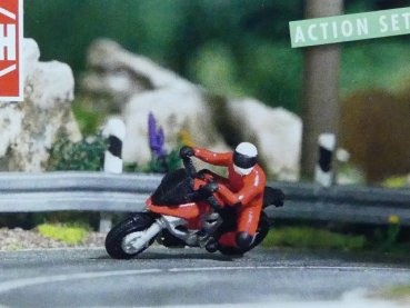 1/87 Busch Action Set Kurvenkratzer Motorrad mit Fahrer HO 7941