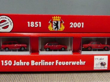 1/87 Brekina 150 Jahre Berliner Feuerwehr Set VW 1500-VW Golf I-MB 200/8  90736