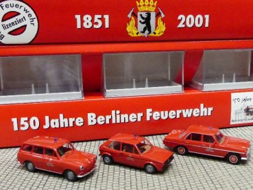 1/87 Brekina 150 Jahre Berliner Feuerwehr Set VW 1500-VW Golf I-MB 200/8  90736