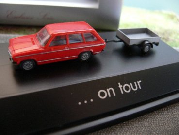 1/87 Herpa Opel Ascona on Tour rot mit Anhänger 182317