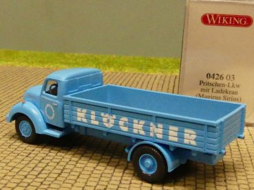 1/87 Wiking Magirus Sirius Klöckner Pritschen LKW mit Ladekran hellblau 0426 03