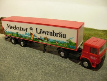 1/87 Herpa Albedo MAN F8 Meckatzer Löwenbräu Chrom-Felgen Koffersattelzug