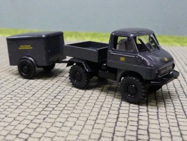 1/87 Brekina Unimog 411 + 1achs Anhänger DB Deutsche Bundesbahn 218696