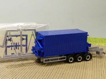 1/87 Herpa Seitenlader grau/blau Chromfelgen mit 20 ft Container blau