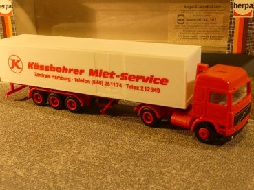 1/87 Herpa Volvo F12 Kässbohrer Miet Service Koffer Sattelzug #218