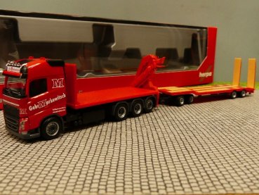 1/87 Herpa Volvo Flachbett LKW + Kran und Goldhofer TU4 Markewitsch 310086