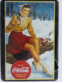 Blechschild Drink Coca-Cola Delicious and Refreshing 10 x 14 cm
