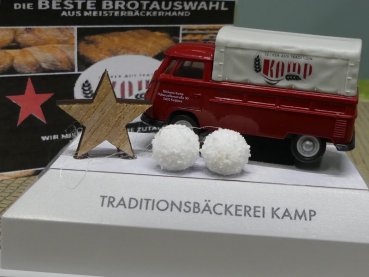 1/87 Brekina VW T1 b Pr/Pl Bäckerei Kamp Werbefahrzeug mit Schneebällen und Stern in PC-Box