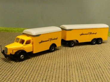 1/87 Brekina Henschel HS 140 Ackermann Fruehauf Koffer Hängerzug