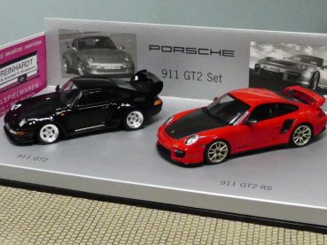 1/43 Minichamps Porsche 911 GT2 Set 993 schwarz + 997 rot