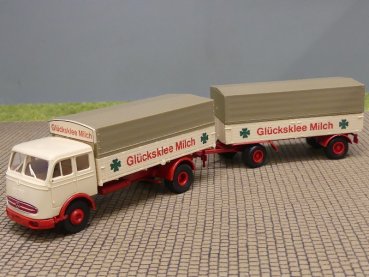 1/87 Brekina MB 334 GlücksKlee Milch Planen Hängerzug 7628