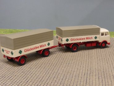 1/87 Brekina MB 334 GlücksKlee Milch Planen Hängerzug 7628