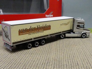 1/87 Herpa Scania Hauber TL Gardinenplanen-SZ mit Bordwänden Van der Heijden 314688