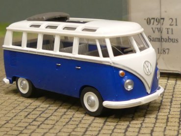 1/87 Wiking VW T1 Samba weiß/blau 0797 21