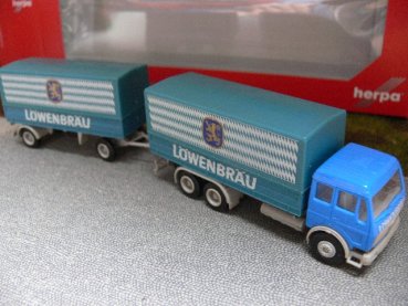 1/87 Herpa MB S 80 Löwenbräu München Planen-Hängerzug