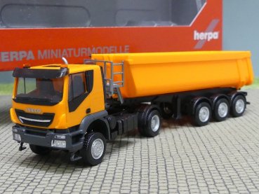 1/87 Herpa Iveco Trakker Schmitz Cargobull Kippsattelzug mit Stahlmulde kommunalorange 315111