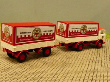 1/87 Brekina MB 328 CLOSTERBRÄU Coblenz Planen Hängerzug