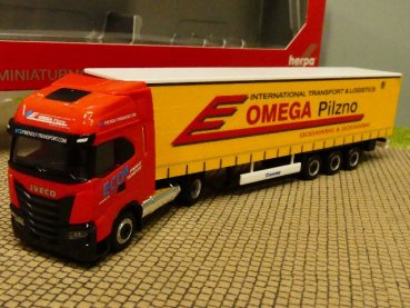 1/87 Herpa Iveco S-Way LNG Gardinenplanen-Sattelzug Omega Pilzno 314527