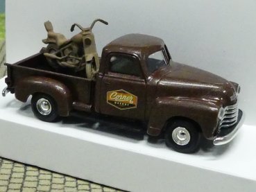 1/87 Busch Chevy Pick-Up mit Motorrad Corner Garage  48242