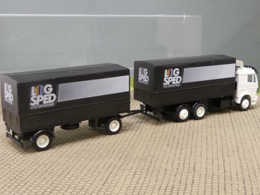 1/87 Herpa MB SK LOG SPED Planen-Sattelzug in Faltbox