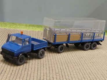 1/87 Wiking Unimog U 1700 mit Rungenanhänger + Baugerüst 392/1