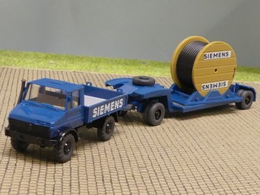 1/87 Wiking Unimog U 1700 Siemens mit Tieflader und Kabelrolle 502 1