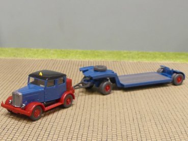 1/87 Wiking Hanomag S100 mit Tieflader blau 502 A