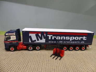 1/87 Herpa MB Actros Bigspace Gardinenplanen-SZ mit Mitnahmestapler Leif Møller 316330