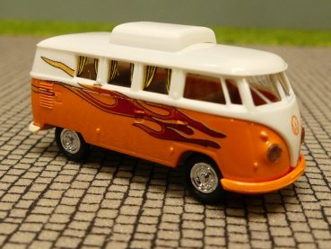 1/87 Brekina # 1814 g/w VW T1 b Camper Hubdach geschlossen Flammendekor weiss/orange Sondermodell Reinhardt