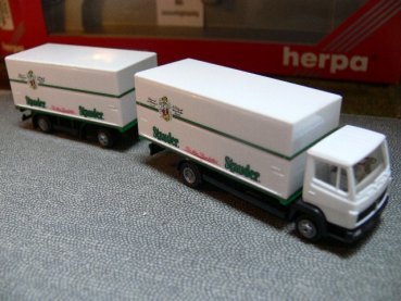 1/87 Herpa MB LK 814 Stauder Bier Koffer-Hängerzug 143561