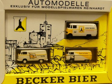 1/87 Brekina Becker Bier VW T1b MB 319 VW T2 Set Sondermodell Reinhardt