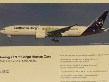 1/500 Herpa Wings Boeing 777F Lufthansa Cargo Human Care Buenos Días México 535755