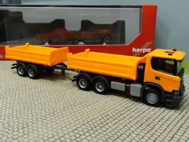 1/87 Herpa Scania CG 17 6x6 Tandem-Baukipper-HZ kommunalorange 309738