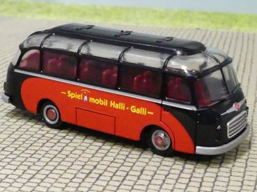 1/87 Brekina Setra S6 Spielmobil Halli-Galli schwarz/rot