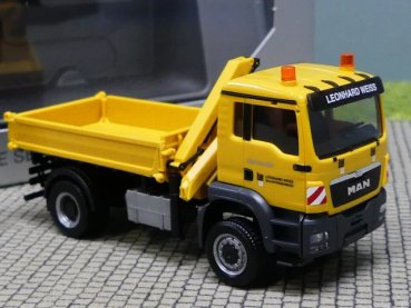 1/87 Herpa MAN TGS M Baukipper-LKW mit Kran Leonhard Weiss 940672