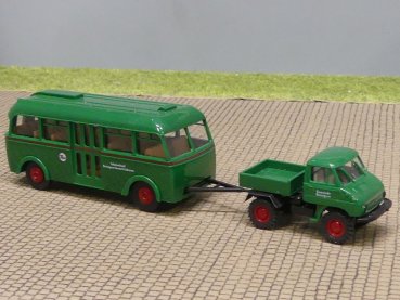 1/87 Brekina Unimog 411 + Busanhänger Bennigsen Schulverband