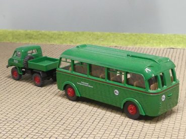 1/87 Brekina Unimog 411 + Busanhänger Bennigsen Schulverband