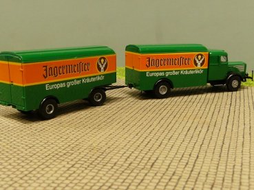 1/87 Brekina Büssing 8000 Jägermeister Sondermodell Reinhardt Hängerzug