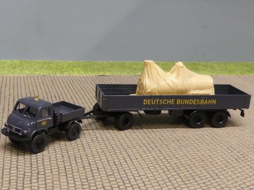 1/87 Brekina Unimog 402 Deutsche Bahn + Ladegut Hängerzug