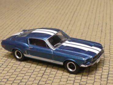 1/87 Brekina Ford Mustang GT 350 Fastback blaumetallic + weiße Streifen 19608