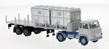 1/87 Brekina Scania LB 76 SLAB mit Rungenauflieger/Container 85174