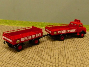 1/87 Brekina MB 322 Riegeler Bier Getränkepritsche-Hängerzug 47125