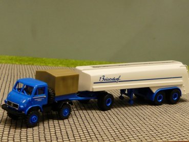 1/87 Brekina Unimog 402 MB Beiersdorf mit Tankanhänger 39151