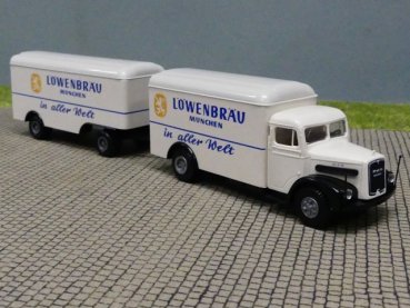 1/87 Brekina MAN F8 Löwenbräu München Koffer Hängerzug 7210