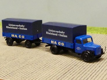 1/87 Brekina Magirus 3500 HACO Pritsche Plane Hängerzug