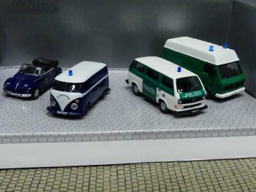 1/87 Schuco VW SET Berliner Polizei VW LT / VW T3 / VW T2 / VW Käfer Cabrio