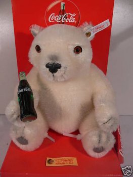 STK Steiff Teddy Coca Cola Polar Bear Cub sitzend ca.20 cm Mohair