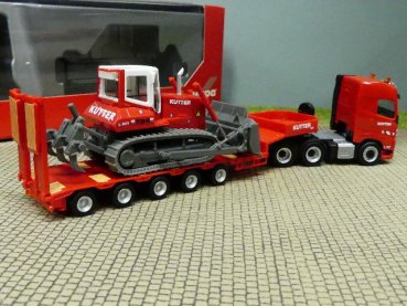 1/87 Herpa Volvo FH Gl 6x4 Kutter Tieflade-Sattelzug + Liebherr Planierraupe 312981